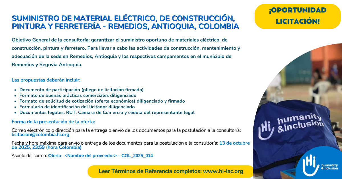Suministro de material eléctrico, de construcción, pintura y ferretería Remedios - Colombia