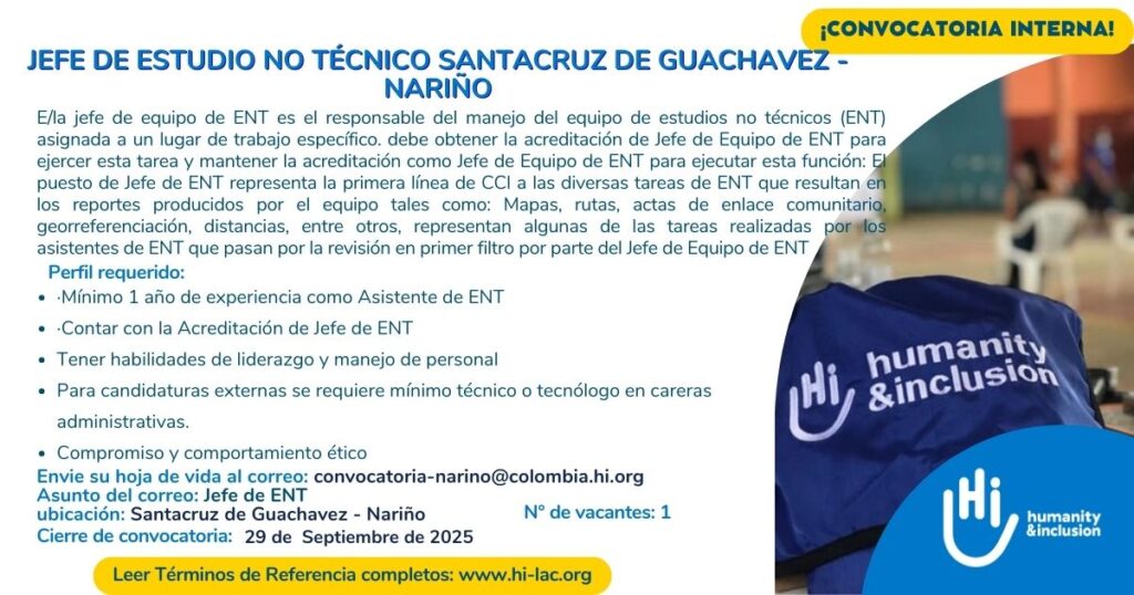 Jefe de Estudio no Técnico (ENT) - Santacruz de Guachavez, Nariño