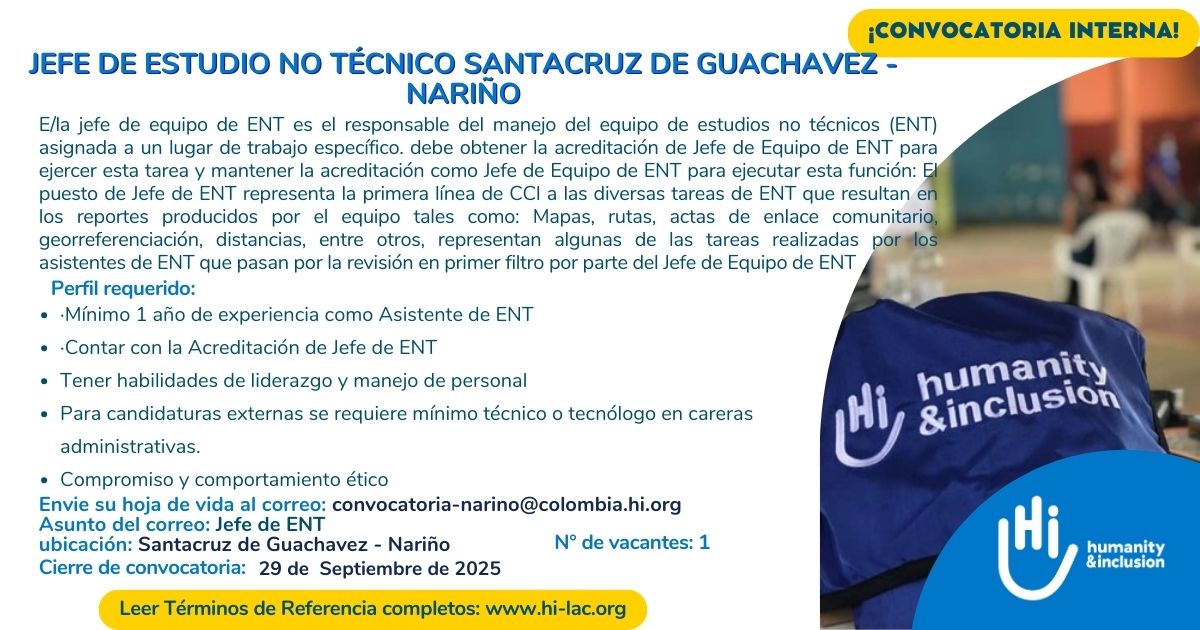 Jefe de Estudio no Técnico (ENT) - Santacruz de Guachavez, Nariño