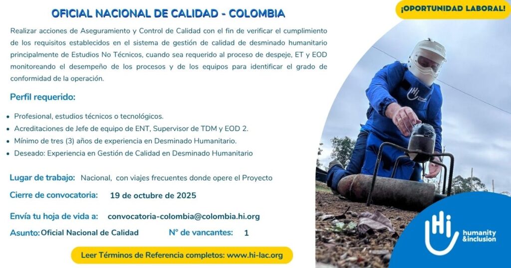 Extensión convocatoria - Oficial Nacional de Calidad - Colombia