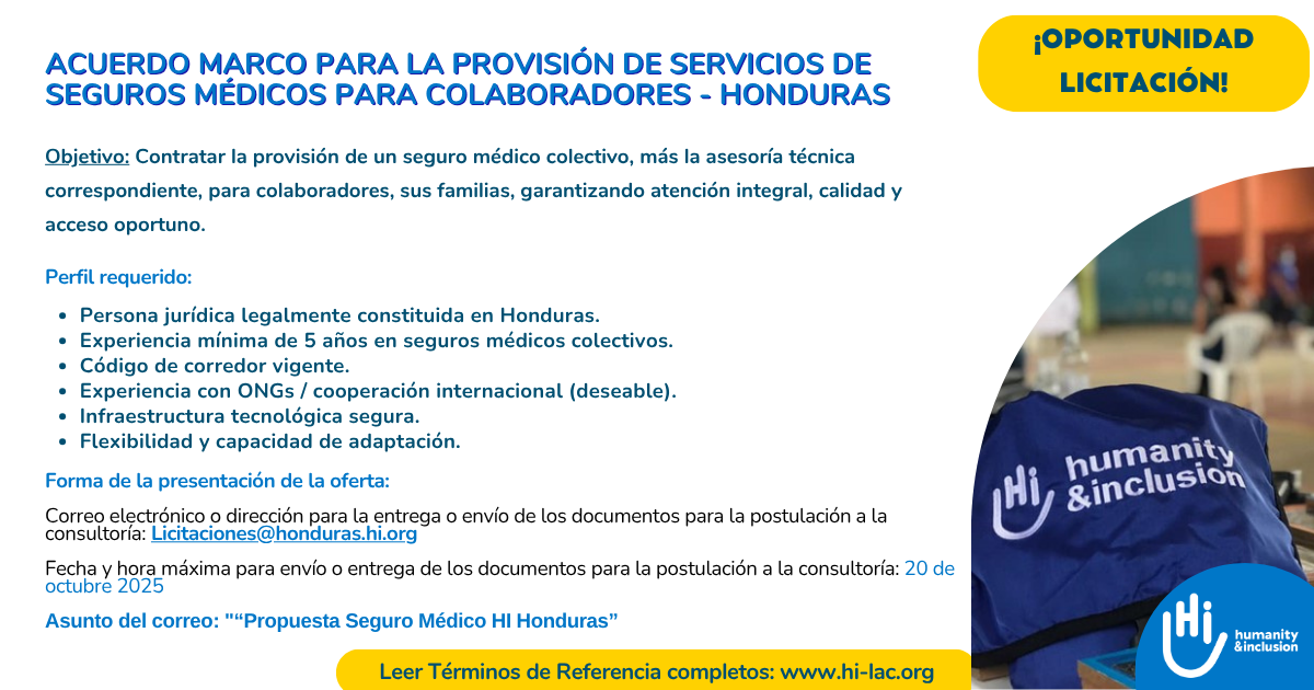 Acuerdo Marco para la provisión de servicios de seguros médicos para colaboradores – Honduras