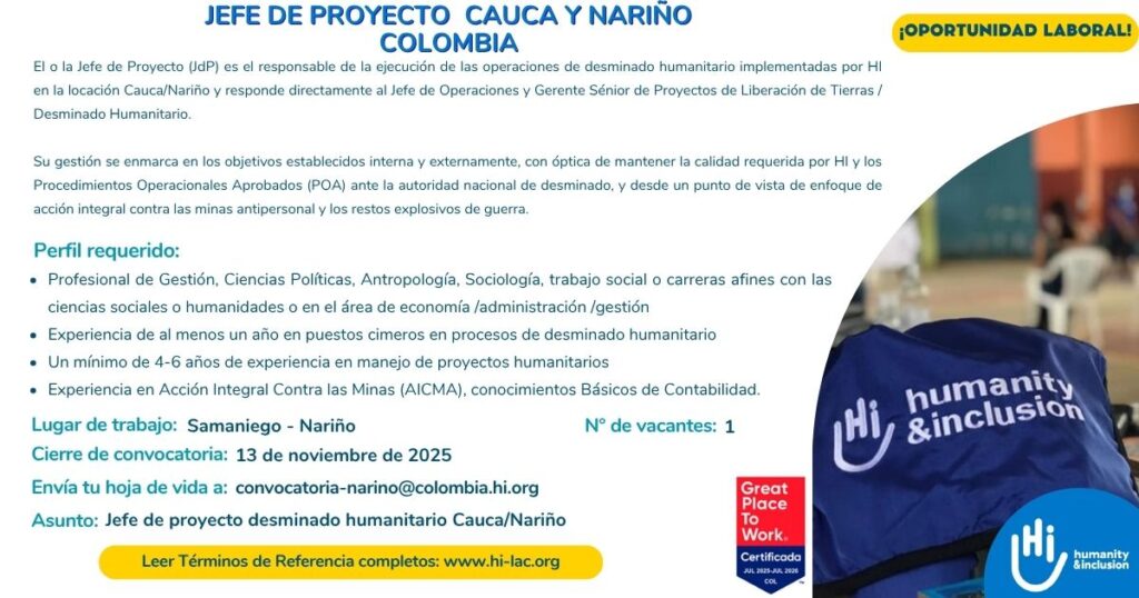 Jefe de Proyecto - Cauca y Nariño, Colombia