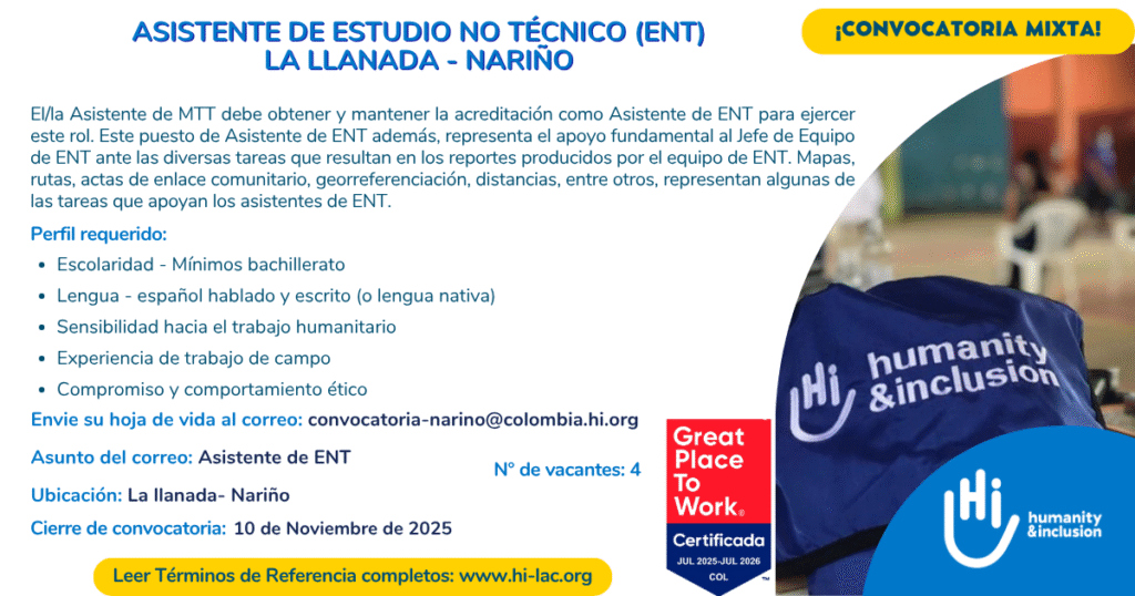 Asistente de Estudio no Técnico - La Llanada, Nariño