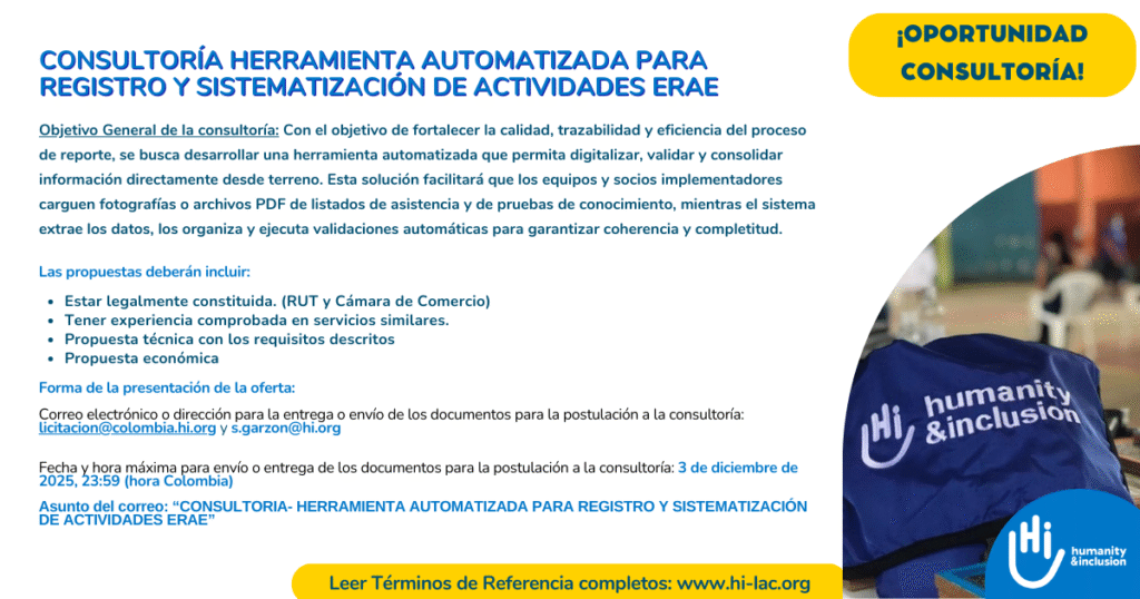 Consultoría - Herramienta automatizada para registro y sistematización de Actividades ERAE - Colombia