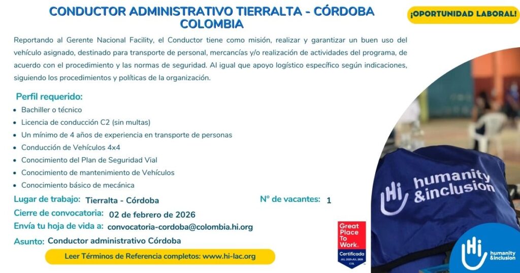 Contratación laboral Colombia - Conductor en Córdoba