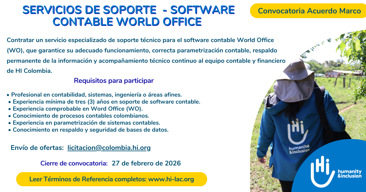 Convocatoria para Acuerdo marco de servicios de soporte - Software contable World office