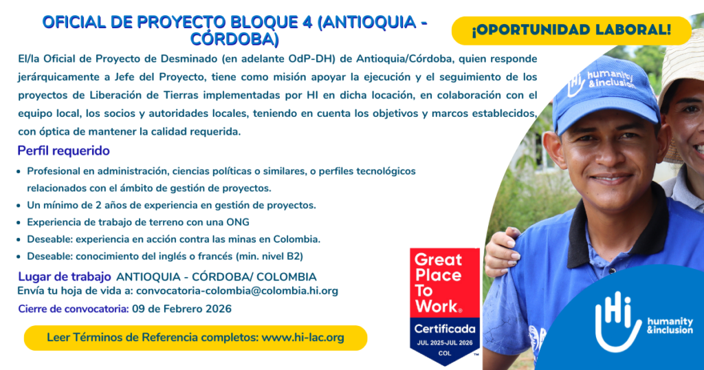 Vacante laboral para el cargo de oficial de proyecto