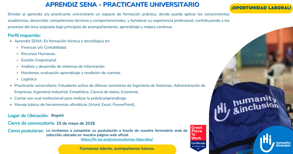 Convocatoria aprendiz SENA o prácticante universitario