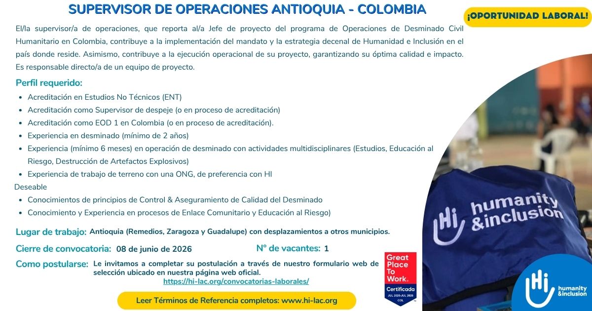 Supervisor de operaciones Antioquia