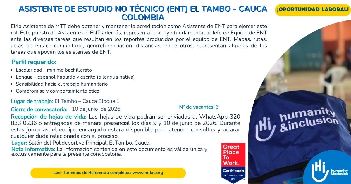 CONVOCATORIA LABORAL CAUCA COLOMBIA DESMINADO
