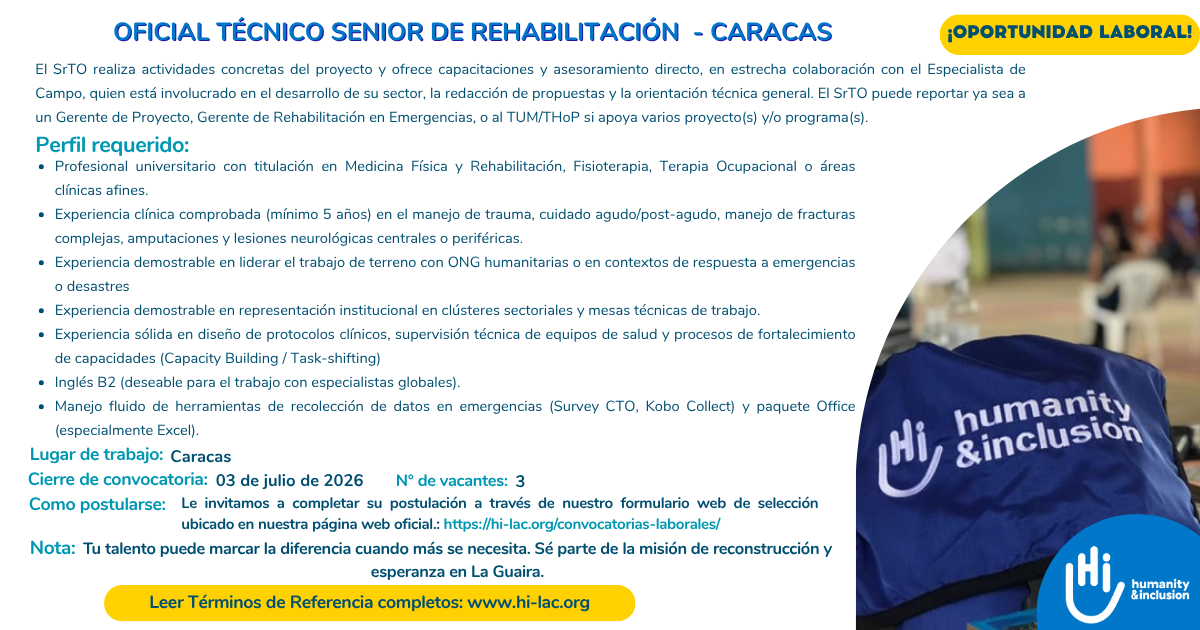 Oficial Técnico Senior de Rehabilitación Caracas