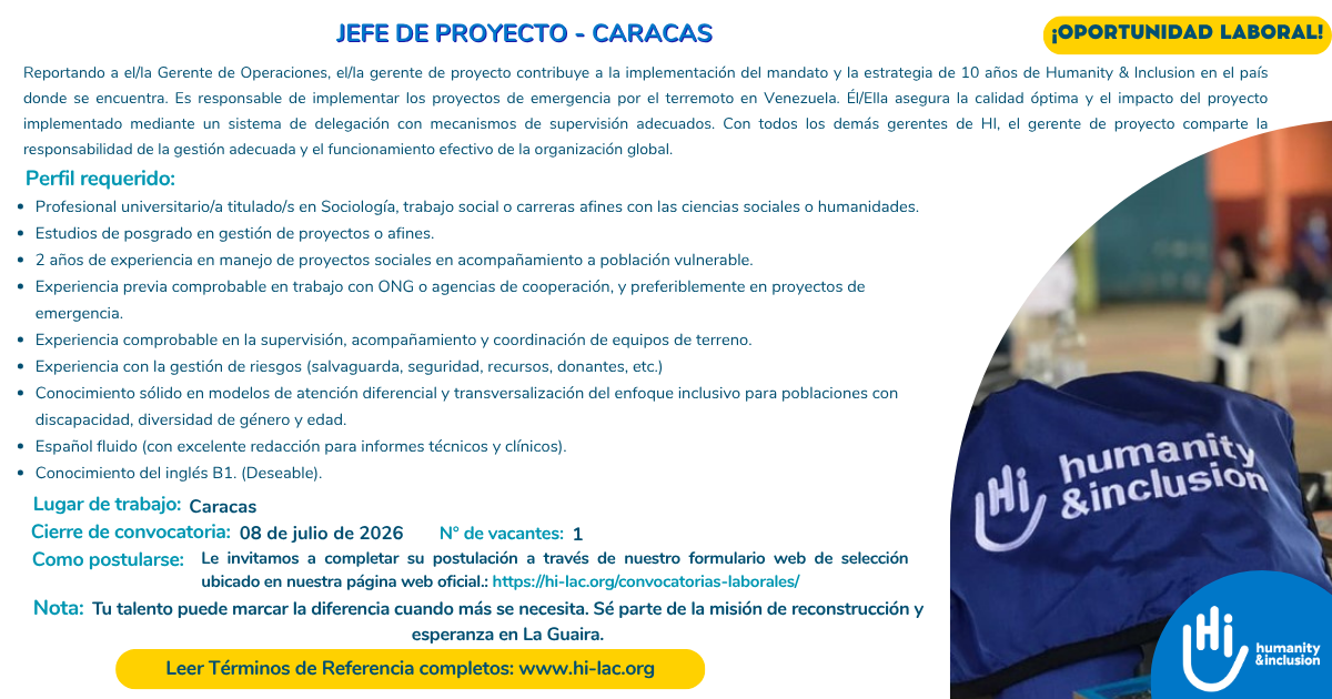 Contratación laboral jefe de proyecto Caracas