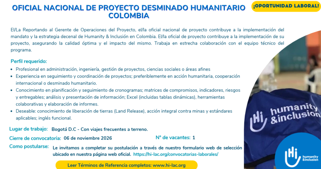 OFICIAL NACIONAL DE PROYECTO – DESMINADO CIVIL HUMANITARIO BOGOTA